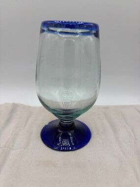 Cobalt Blue Rim 17oz Tall Water Goblet